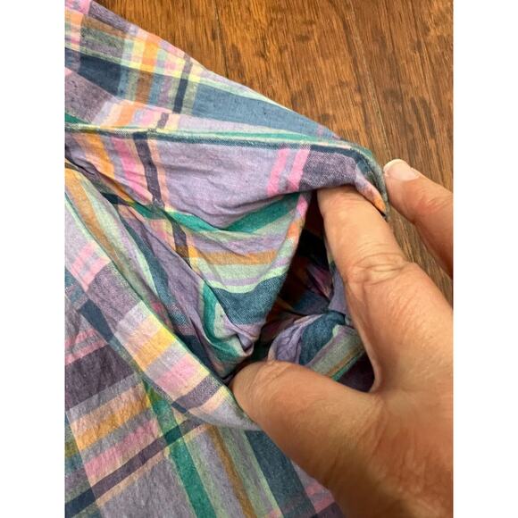 Vintage 80s Pastel Button Front Plaid Cotton Pleated Midi Skirt Size 8/10 Med. - Picture 5 of 6